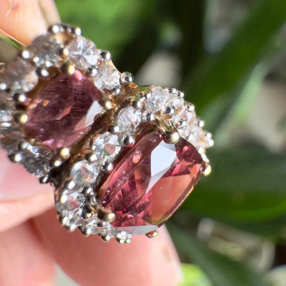SOLD  Raspberry Tourmaline and Iceland Spar Halo Ring- & Sterling Ring - Picture 12 of 13